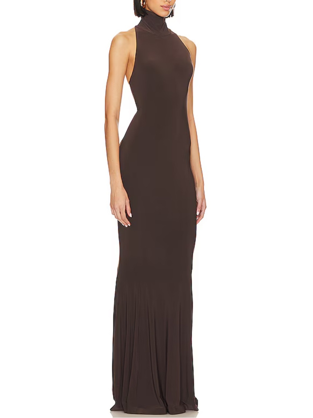 Norma Kamali Halter Turtle Fishtail Gown in Chocolate - Picture 2 of 4
